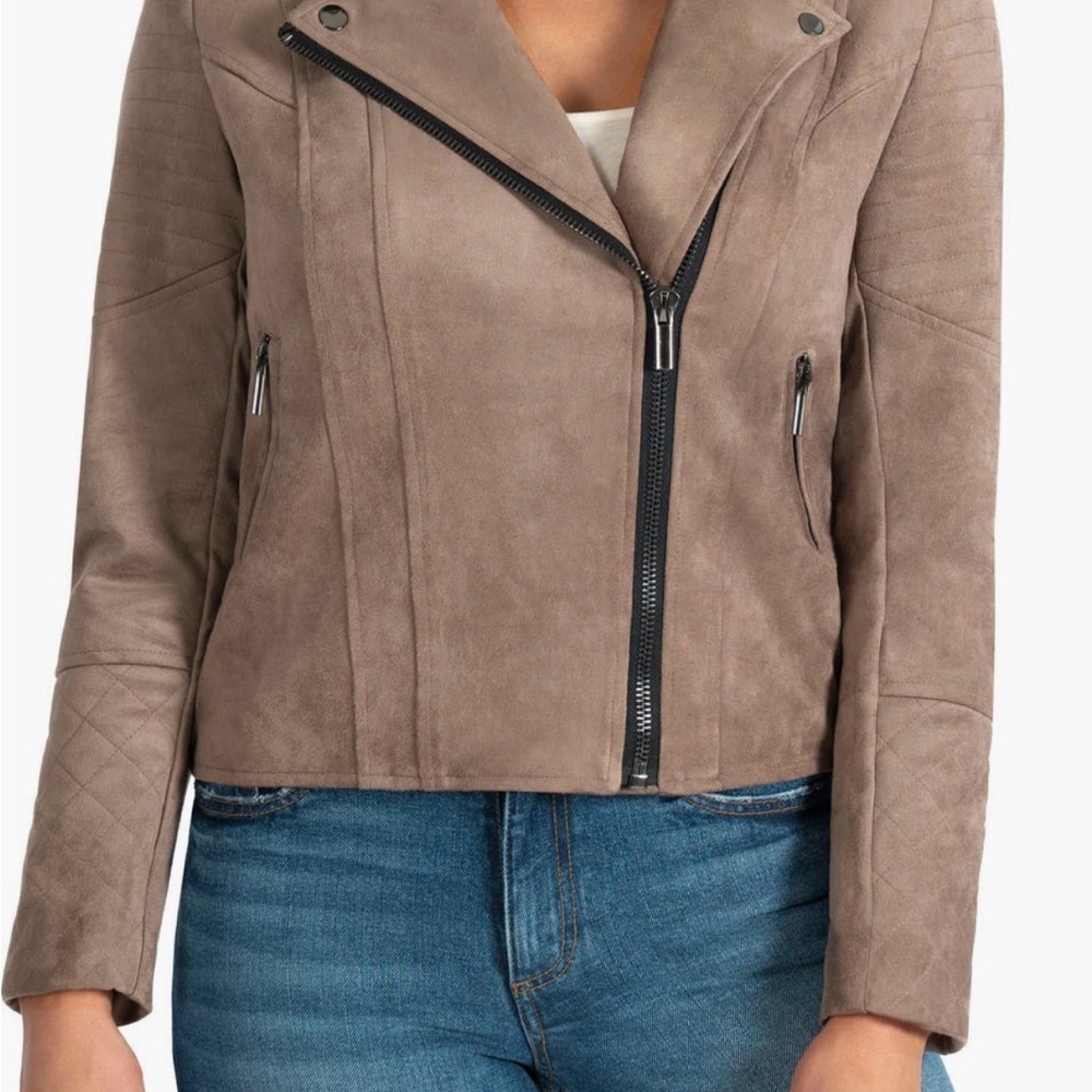 KUT from the Kloth quilted panel faux suede moto jacket size M